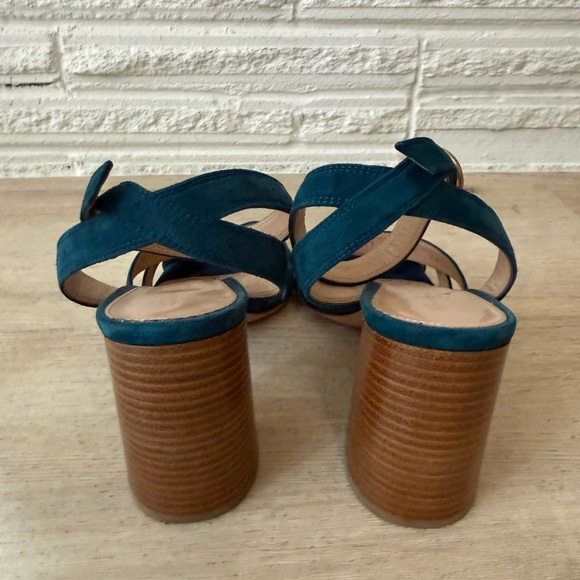 Gianvito Rossi Frida Suede block heeled Sandals ankle strap teal Italy size 38 - Picture 4 of 13